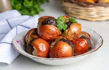 Traditional Turkish food; Onion kebab (Turkish name; Sogan kebabi) Local food of Gaziantep region