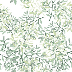 Naklejka na ściany i meble Decorative forest twig endless wallpaper. Hand drawn branches with leaves seamless pattern.
