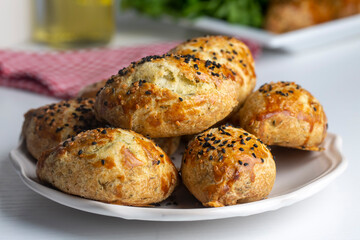 Delicious Turkish food; dill cheese pastry, Turkish name; dere otlu peynirli pogaca