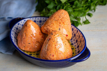 Traditional Turkish Spicy Surk Cheese Balls with Olive Oil from Hatay in Turkey. (Turkish name; Surk peynir)