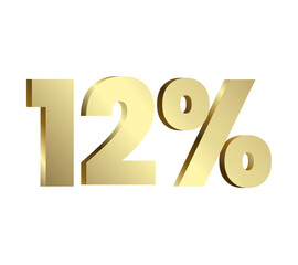 12 percent 3Ds Letter Golden, 3Ds Level Gold color, twelve 3D Percent on red color background, and can use as transparent gold 3Ds letter for levels, calculated level, vector illustration.