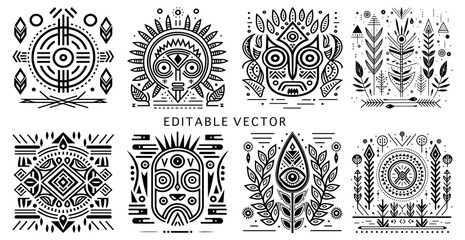 Traditional tribal texture editable vector set - obrazy, fototapety, plakaty