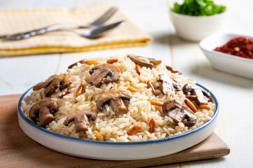 Mushroom rice pilaf, Turkish name; Mantarli pirinc pilavi