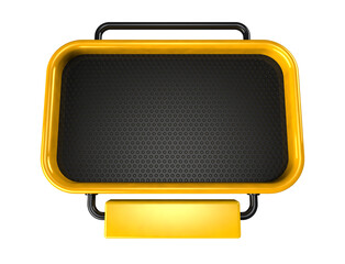 Yellow and metal panel with grid in 3d render