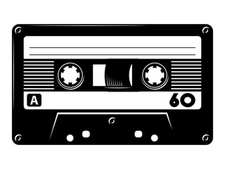 Retro music cassette tape silhouette, 80's, 90's Mixtape eps vector art illustration isolated on white background.