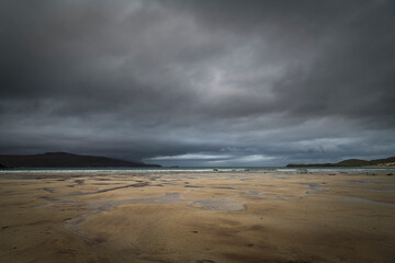 An ominous autumnal HDR image of Balnakeil beach and bay near Durness on the NC500, Northwest Sutherland, Scotland.
