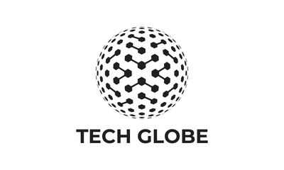 tech global logo, globe data technology illustration vector.