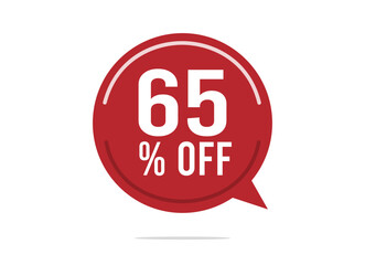 65% off discount vector. Offer balloon and price reduction for promotion and sale of stock. Red design on white background