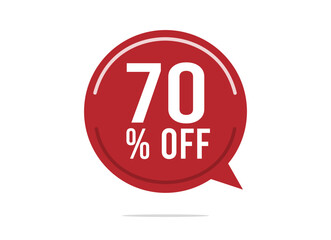 70% off discount vector. Offer balloon and price reduction for promotion and sale of stock. Red design on white background