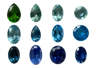 リアルな宝石のセット　緑・水色・青　ベクター素材
