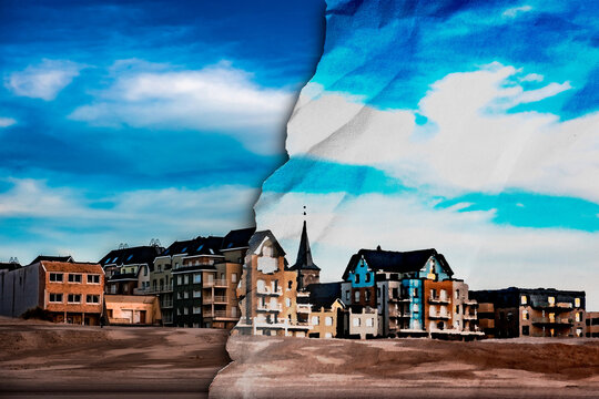 Effet de papier d&eacute;chir&eacute; sur paysage de bord de per