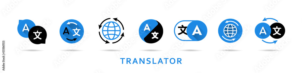 Fototapete A set of icons for the translator application. Chat circles with language translation icons in different styles. Multilingual online translator. Translation app icon. Language communication
