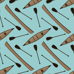 Seamless pattern with Canoe and paddles. Vector illustration