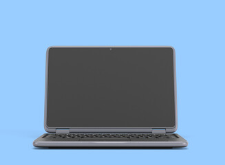 Front presentation new modern laptop with empty screan 3d render on blue