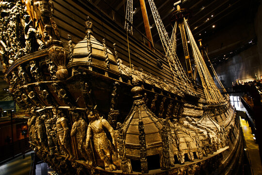 Details of Vasa ship at Vasa Museum in Stockholm
