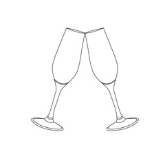 Two glasses of champagne on the background of 2023. Christmas and New Year design. Hand drawn retro style illustration.