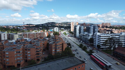 panoramic view of bogota with its streets and transportation