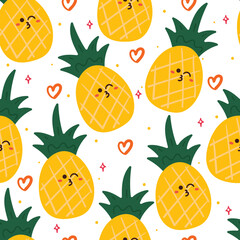 seamless pattern cartoon pineapple character. cute fruit wallpaper for gift wrap paper