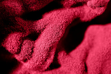 Year 2023 color Viva magenta. Close-up of mold formed on food macro photography