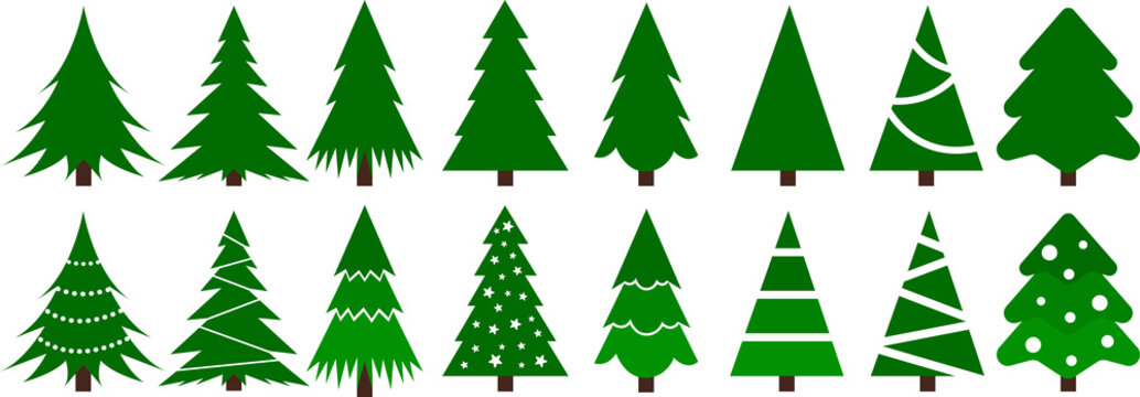 Set of Christmas trees on transaprent background, template of vector elements for design. PNG image