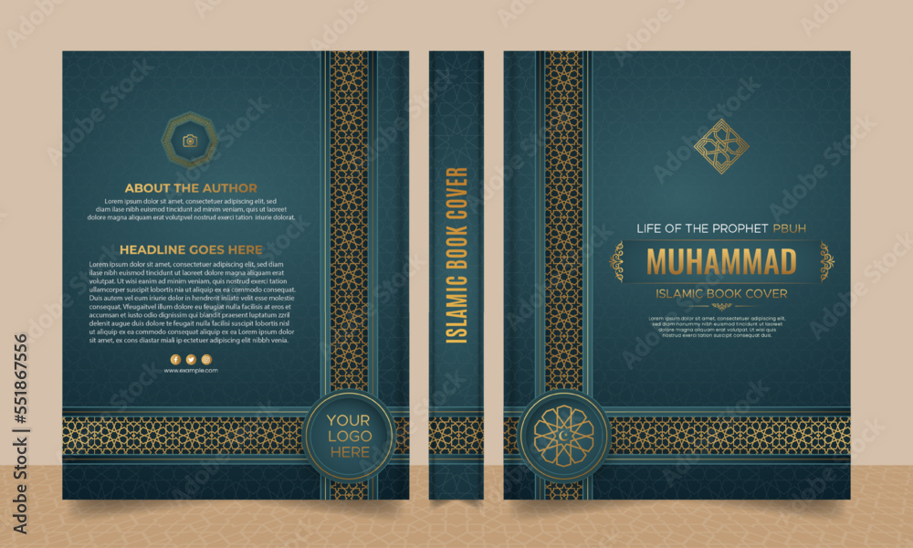 Wall mural Arabic Islamic Style Book Cover Design with Arabic Pattern Border