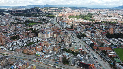 panoramic view of bogota with its streets and transportation