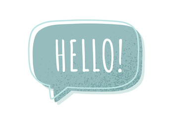 Vision board sticker. Speech bubble with text hello. Graphic element for website, poster or banner. Positivity and optimism. Communication and interaction on Internet. Cartoon flat vector illustration
