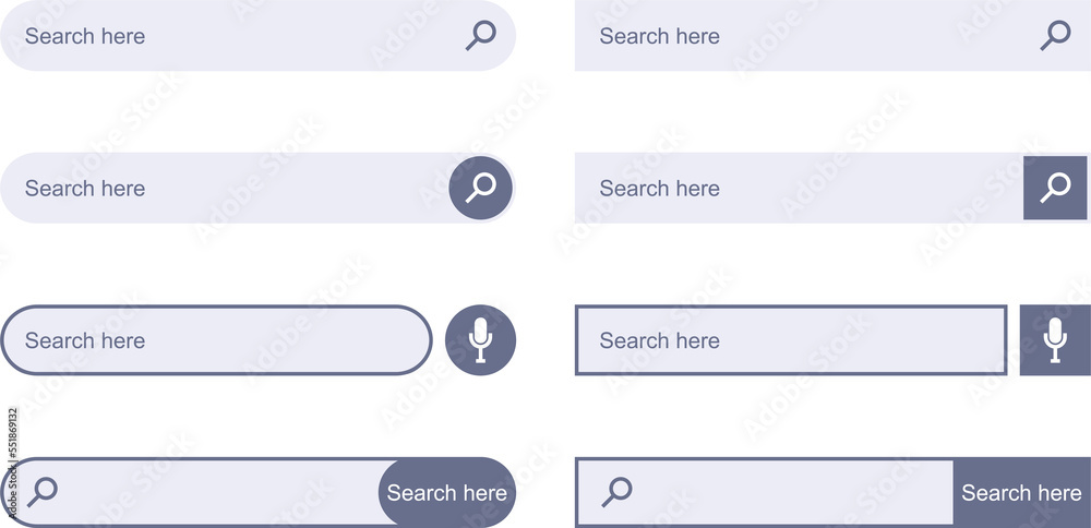 Aufkleber Search Bar for UI design. Set of elements for design interface of website. Search form. Navigation bar web icons.
