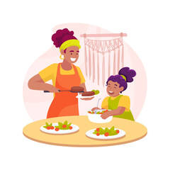 Cooking with mom isolated cartoon vector illustration.