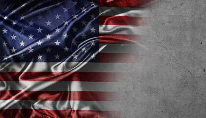 American flag on grey concrete background