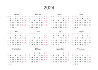 Kalender 2024 mit Wochenzählung, deutsch, Querformat