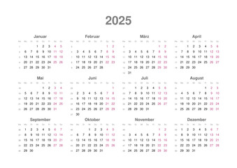 Kalender 2025 mit Wochenzählung, deutsch, Querformat