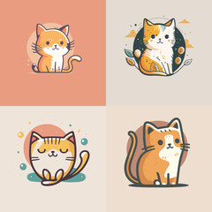 cute cat head cartoon logo collection logo set vector mascot illustration