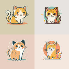 cute cat head cartoon logo collection logo set vector mascot illustration