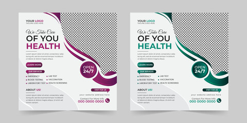 Medical healthcare square social media post, promotion web banner ads sales and discount banner vector template Design.
