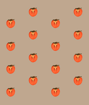 Persimmon Apple Fruit Wallpaper Background Grid Pattern halved persimone