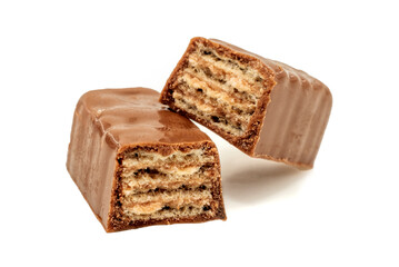 Chocolate wafer bar isolated on white background. Bar. waffles