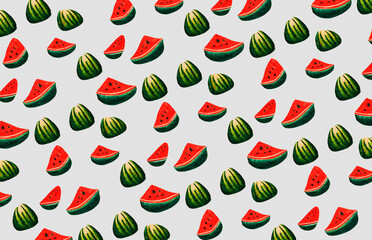 slices of watermelon on an isolated white background