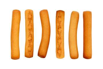 Small bread sticks on a white background. Grissini
