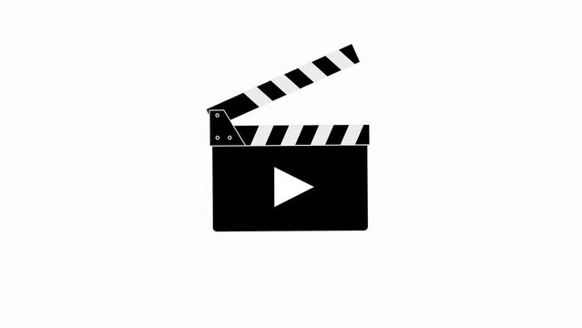 2d animated Opened Movie Film Clap Board Icon Set Closeup Isolated on white Background. Design Template of Clapperboard, Slapstick, Filmmaking Device, Filmklappe icon.