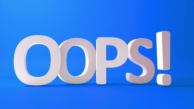 OOPS Text Animation. Word oops in 3d text. Design text element for game, branding. Flying  object. Bright dynamic animation on simple background. 