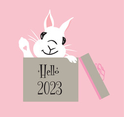 Draw vector illustration collection cute bunny for Christmas and winter cartoon style