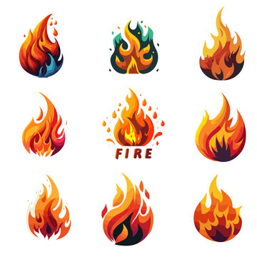 hot fire flame logo icon collection set in vector illustration