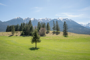 Fototapeta na wymiar golf court Wallgau and Karwendel alps