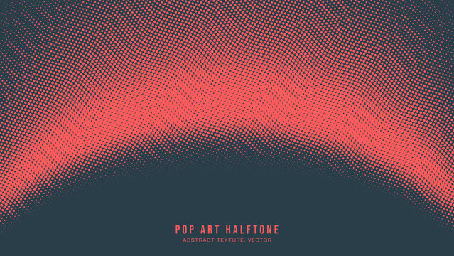 Pop Art Dots Halftone Pattern Vector Semicircle Border Red Dark Blue Abstract Background. Dotted Subtle Texture Geometric Wavy Structure. Half Tone Contrast Graphic Minimalistic Dot Work Art Wallpaper