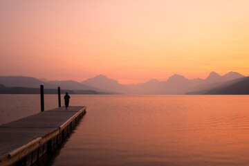 Summer Sunrise on Beach Dock at Lake McDonald in Glacier National Park Montana