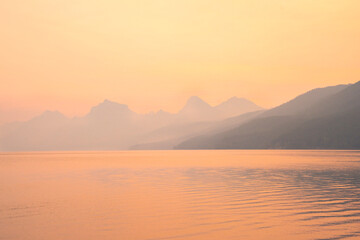 Summer Sunrise on Beach Dock at Lake McDonald in Glacier National Park Montana