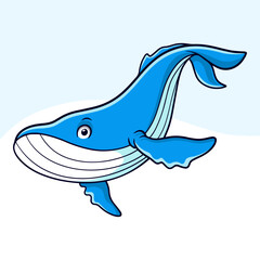 Cartoon funny whale isolated on white background