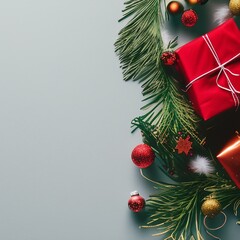 christmas fir present white backdrop with copy space