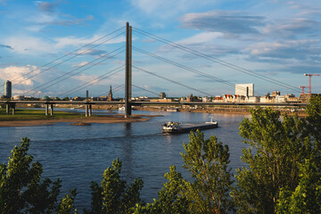 View of the Rhine bridge in Düsseldorf on a sunny day